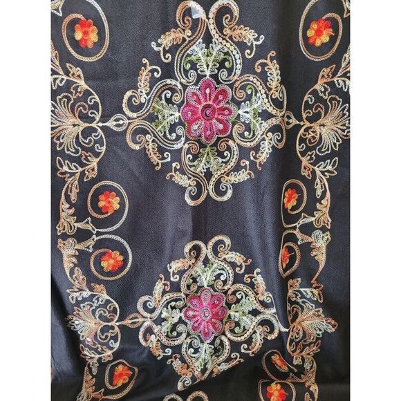 Dupatta Style‎ Scarf Shawl with Silk Thread Flowers Beautiful Scarf Black Fringe - Picture 4 of 5